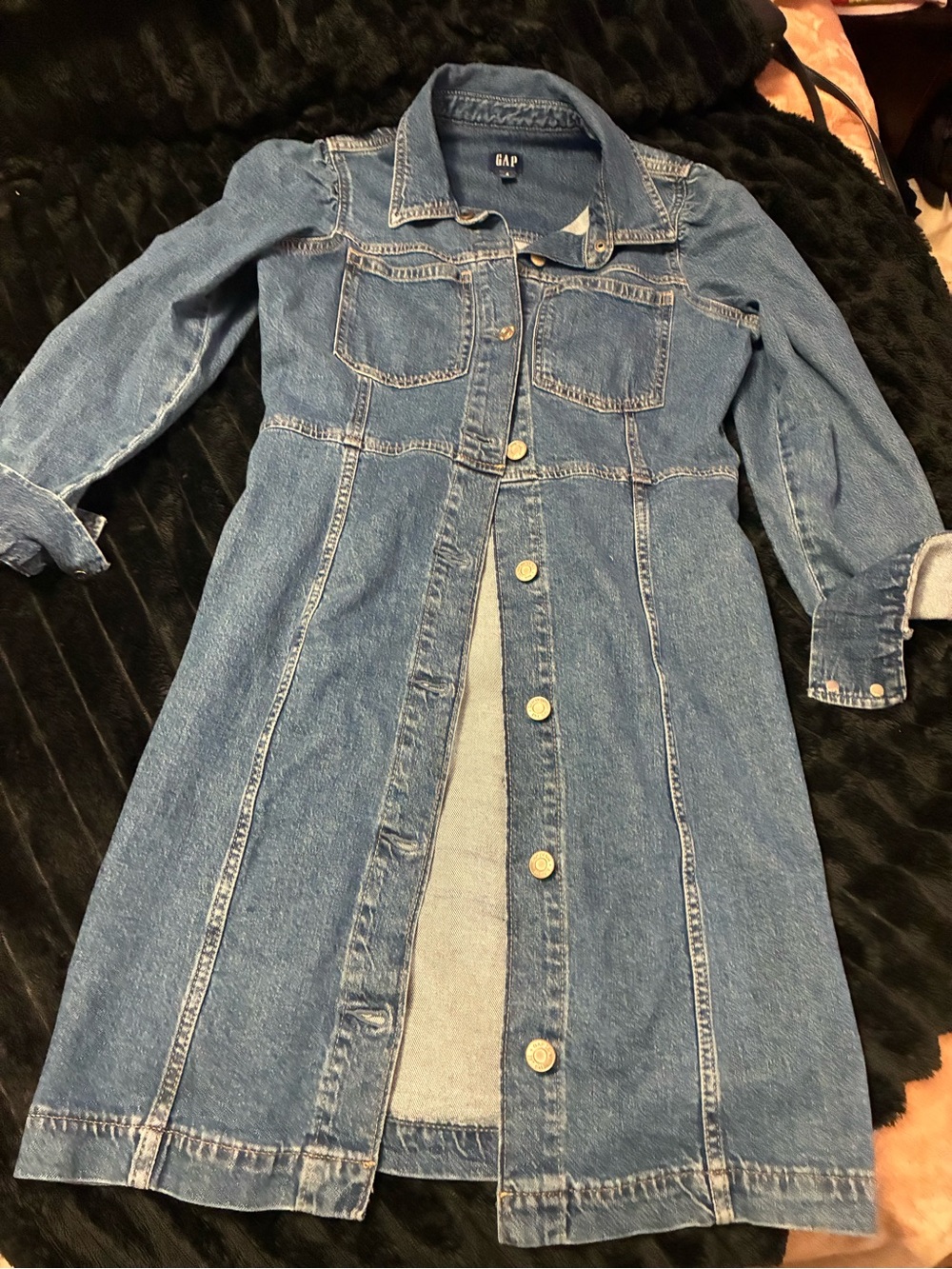 Gap Puff Sleeve Denim Mini Dress Size 4 Medium Wash Button Front